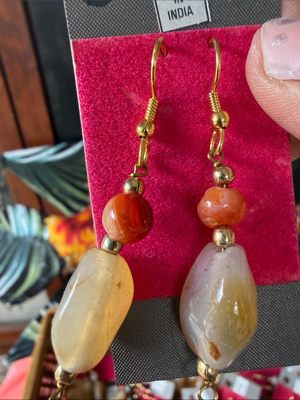Beaded Drop Earrings in Pink and Cream - Elegant Gemstone Style. 22 pairs - Picture 8 of 12